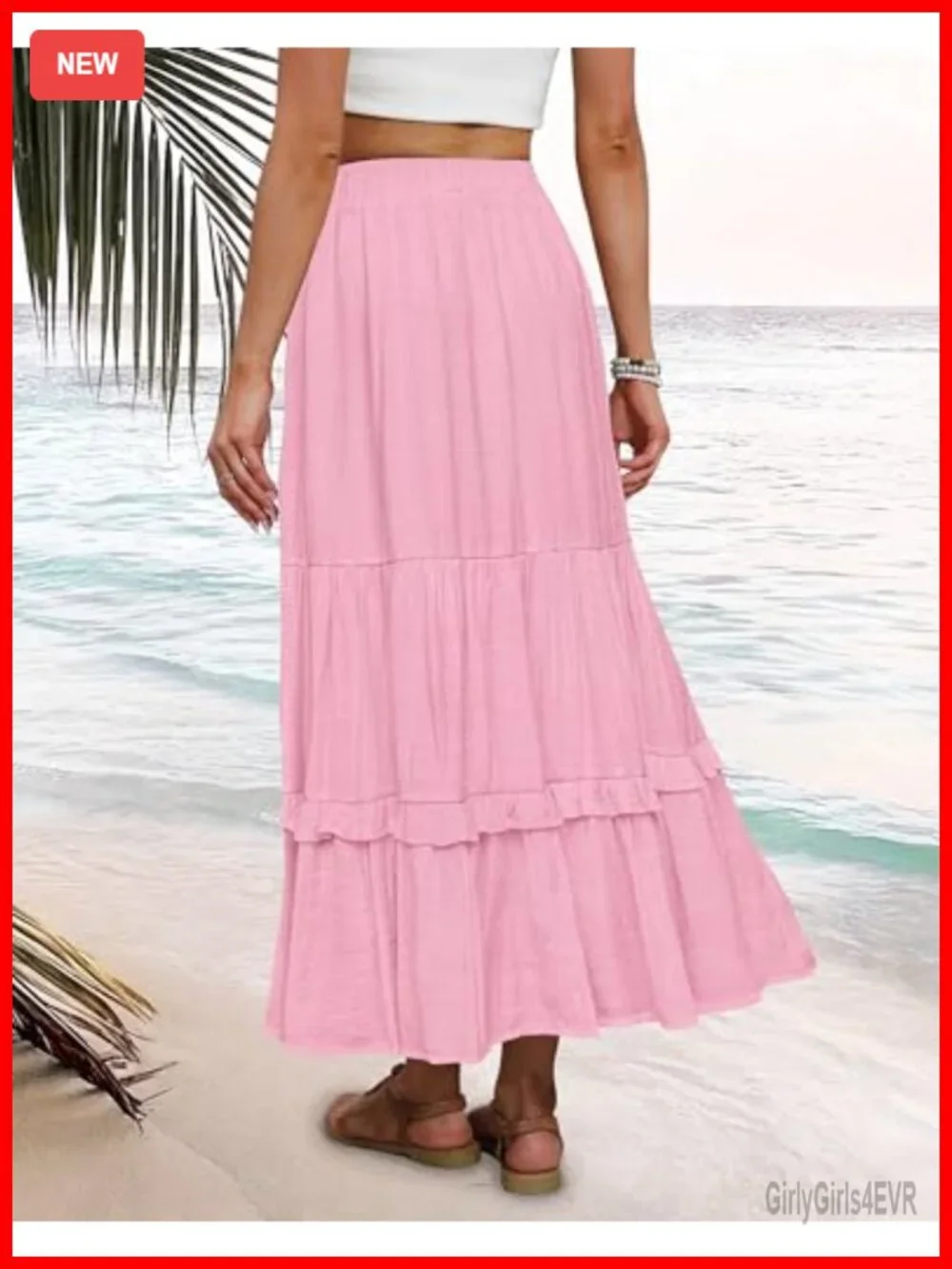 Ruffle Tiered A-Line Maxi Skirt Elastic High Waisted Flowy Long Skirt